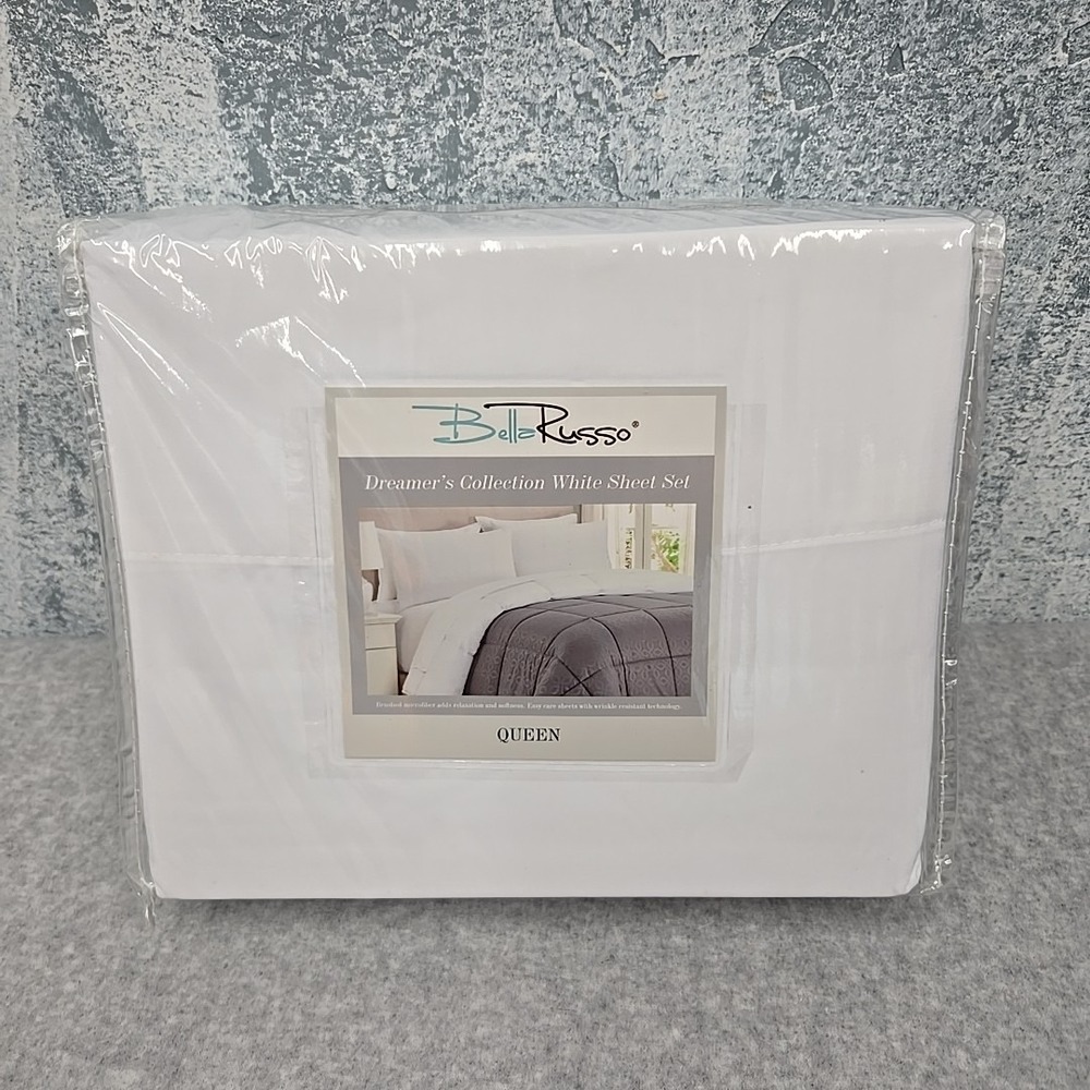 Bella Russo White Sheet Set Dreamer's Collection Wrinkle Resistant Queen